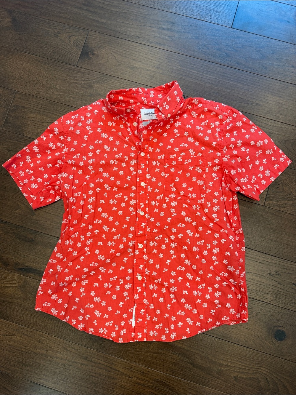GOODFELLOW & CO Red Floral Slim Fit Northrip Button-Up Shirt Large - C11-500